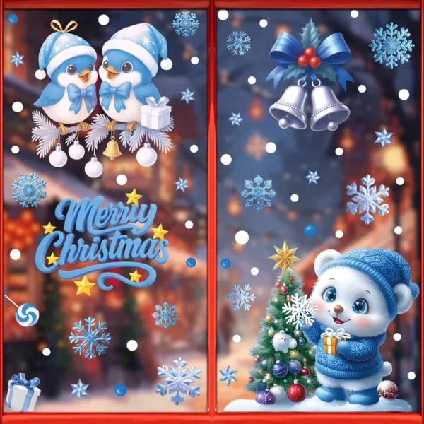 Christmas Window Stickers Winter Snowman Santa Claus Snowflake Elk Static Stickers 5