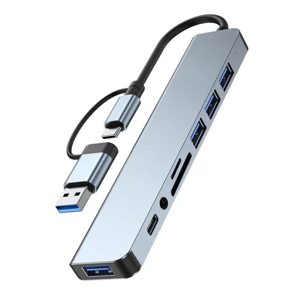8 in 2 USB +Type C HUB Docking Station with 3.5mm Audio Jack Adapter Micro SD Card Reader 6