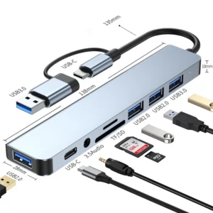 8 in 2 USB +Type C HUB Docking Station with 3.5mm Audio Jack Adapter Micro SD Card Reader 1