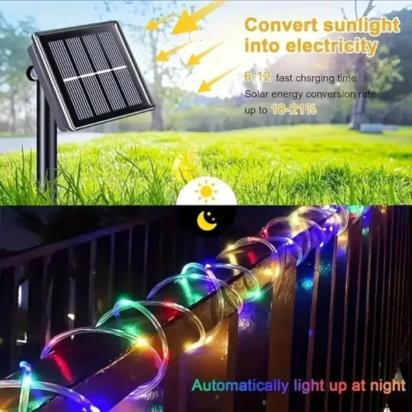 LED Solar String Lights Garden Waterproof Tube Rope Lamp Christmas Garland Fairy Lights For Outdoor Holiday Decoration Lighting 2