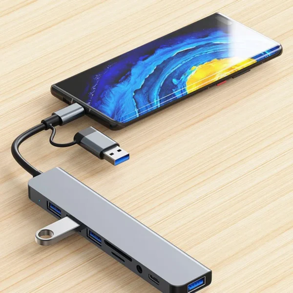 8 in 2 USB +Type C HUB Docking Station with 3.5mm Audio Jack Adapter Micro SD Card Reader 3