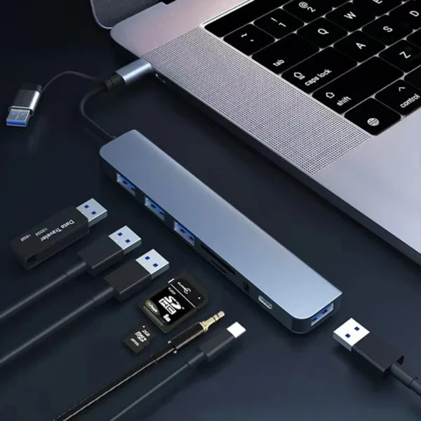 8 in 2 USB +Type C HUB Docking Station with 3.5mm Audio Jack Adapter Micro SD Card Reader 5