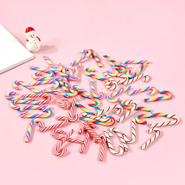 10/30/50Pcs Mini Candy Cane Christmas Decoration Red White Resin Candy 3