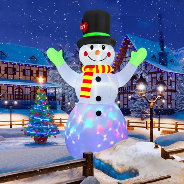 2.2M Christmas Snowman Inflatable Rotate LED Light Green Glove 4
