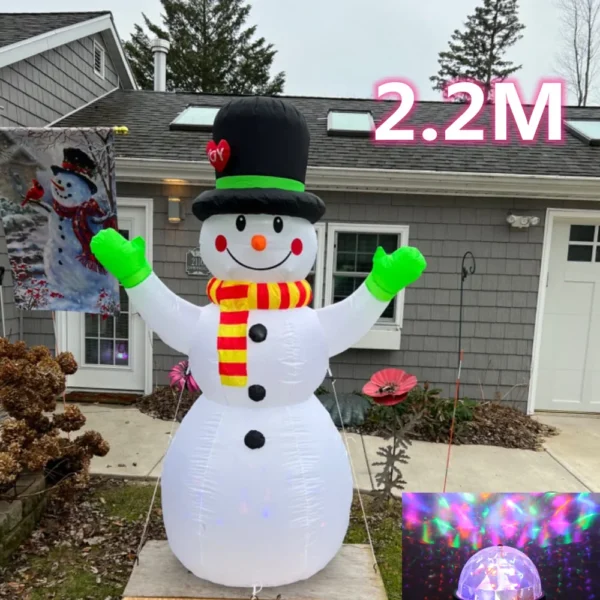 2.2M Christmas Snowman Inflatable Rotate LED Light Green Glove 1