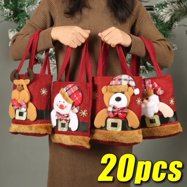 1-20PCS Christmas Gift Bags Handbags Tote Bags Candy Bags Snowman Bear Gift Bags Storage Bags Christmas Decoration 1