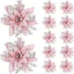 5pcs 14.5cm Glitter Artifical Christmas Flowers Mreey Christmas Tree Decoration Happy New Year Ornaments Xmas Fake Flowers natal 1