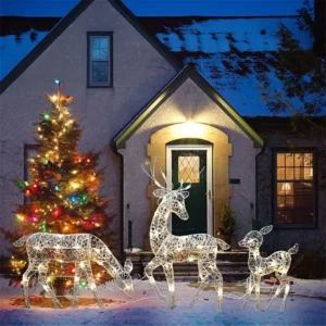 3/1 Piece Iron Elk Christmas Garden Decoration With LED Lights Flashing. Reindeer Christmas Home Outdoor Patio Decoration 1