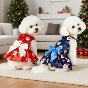 Christmas Dog Dress with Bow, Festive Printed Pet Skirt, Lightweight Holiday Outfit, Sizes M–6XL for Small to Large Dogs 1