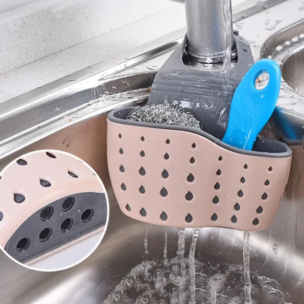 Sink Holder Hanging Drain Basket Adjustable Soap Sponge Shelf Organizer 4