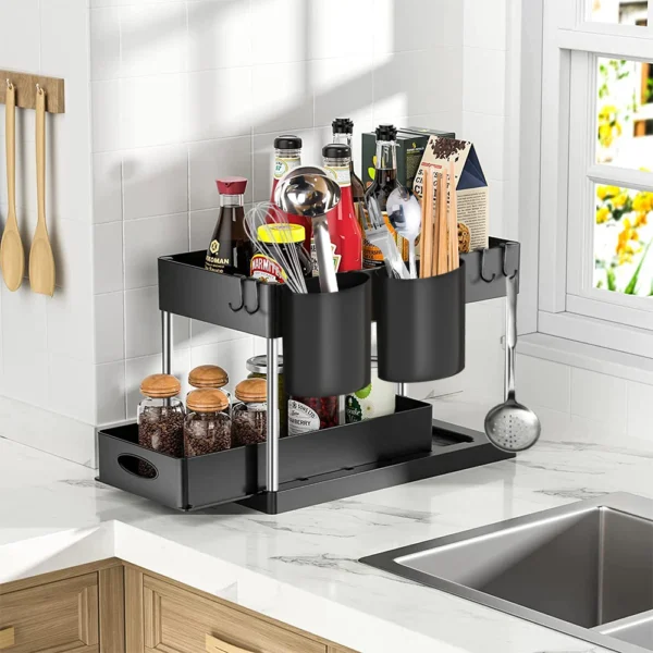 2 Tier Under Sink Organizer Sliding Cabinet Basket 4