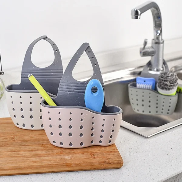 Sink Holder Hanging Drain Basket Adjustable Soap Sponge Shelf Organizer 2