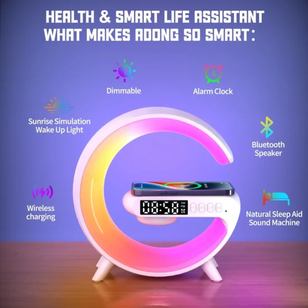 Multifunction Wireless Charger Stand Pad RGB Light Alarm Clock Speaker 3