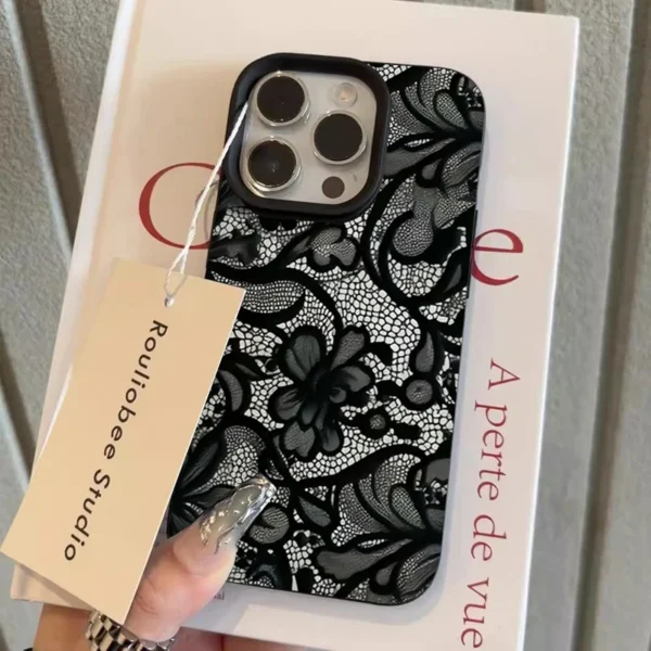 Black Lace Pattern Phone Case For iPhone Shockproof Soft Cover 4