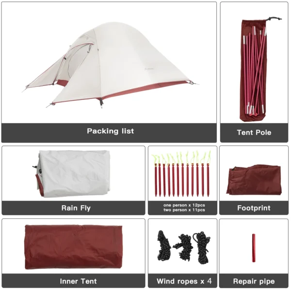 BISINNA Ultralight Camping Tent Backpack Tent 20D Nylon Waterproof Outdoor Hiking Travel Tent Cycling Tent 1-2 Person 5