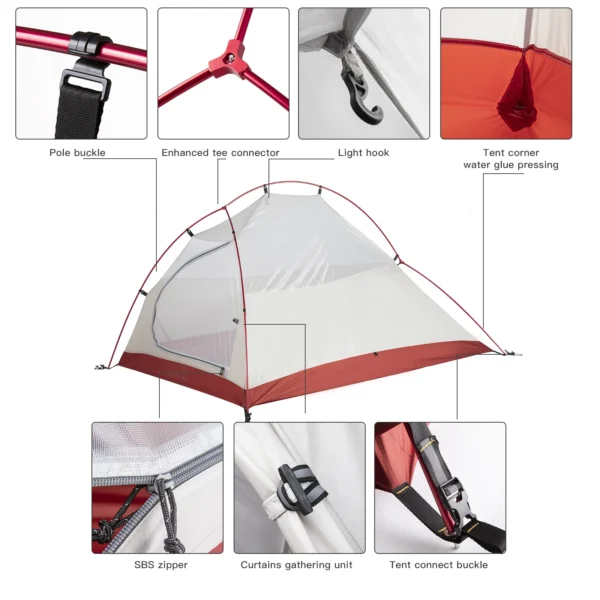 BISINNA Ultralight Camping Tent Backpack Tent 20D Nylon Waterproof Outdoor Hiking Travel Tent Cycling Tent 1-2 Person 3