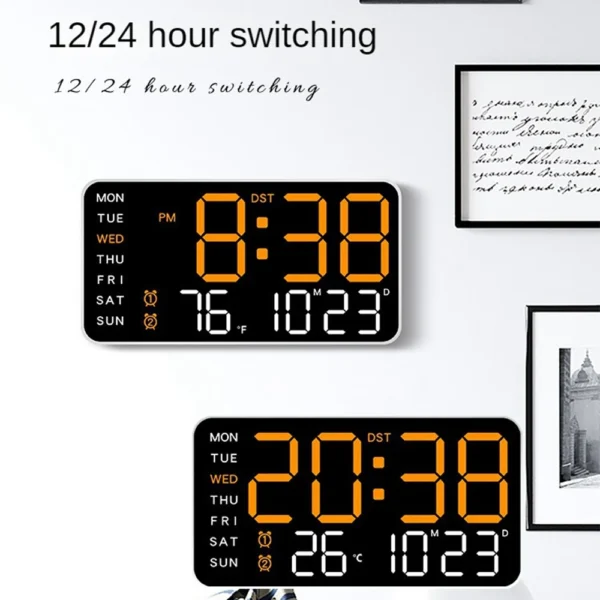 LED Digital Wall Clock Temperature Date Week Display Table Alarm Clocks Voice Control Electronic Clock Brightness Adjustment 4