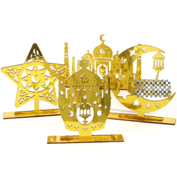 Ramadan Eid Moon Festival Table Decor - Gold Star Crescent - Palace Castle Stand-Up Ornament 5