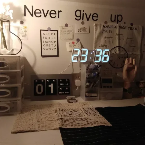 3D LED Digital Clock Wall Decoration Glow Night Mode 2