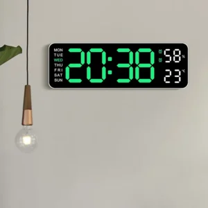 9" Large Digital Wall Clock USB Powered TEMP Humidity Week Auto Dimmer DST 1