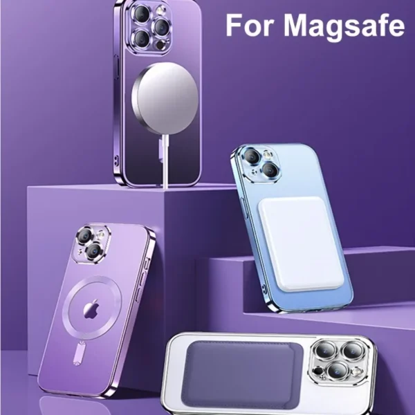 Luxury Plating For Magsafe Magnetic Case For iPhone 14 With Lens Protector 2