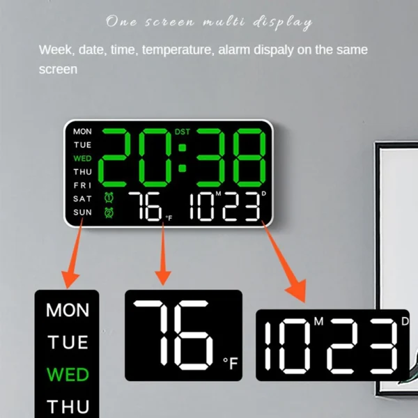 LED Digital Wall Clock Temperature Date Week Display Table Alarm Clocks Voice Control Electronic Clock Brightness Adjustment 2