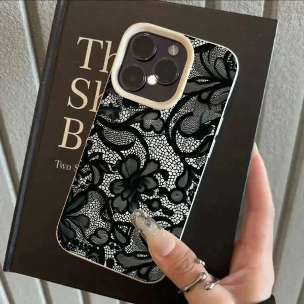 Black Lace Pattern Phone Case For iPhone Shockproof Soft Cover 5