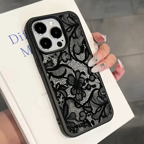 Black Lace Pattern Phone Case For iPhone Shockproof Soft Cover 3