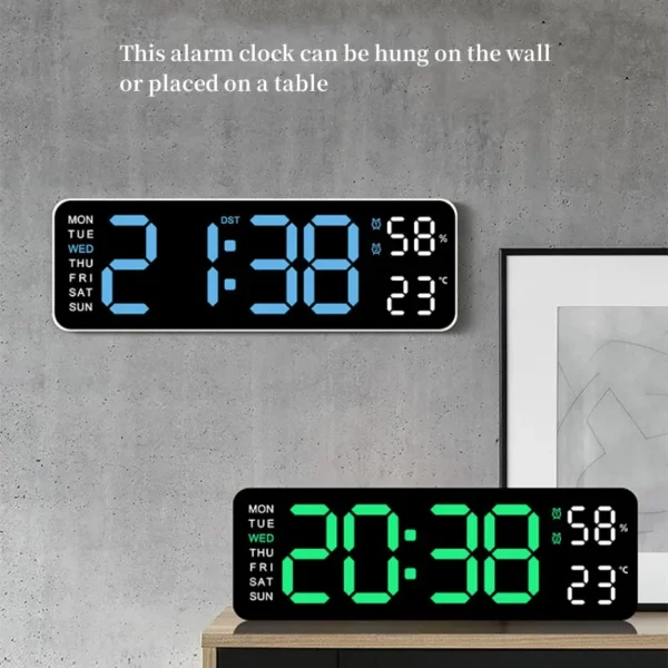 9" Large Digital Wall Clock USB Powered TEMP Humidity Week Auto Dimmer DST 3