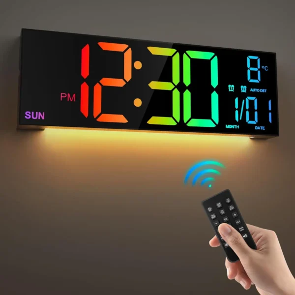 16.2'' Large Digital Wall Clock with Remote Control Big LED/Dual Alarm/8 RGB 1