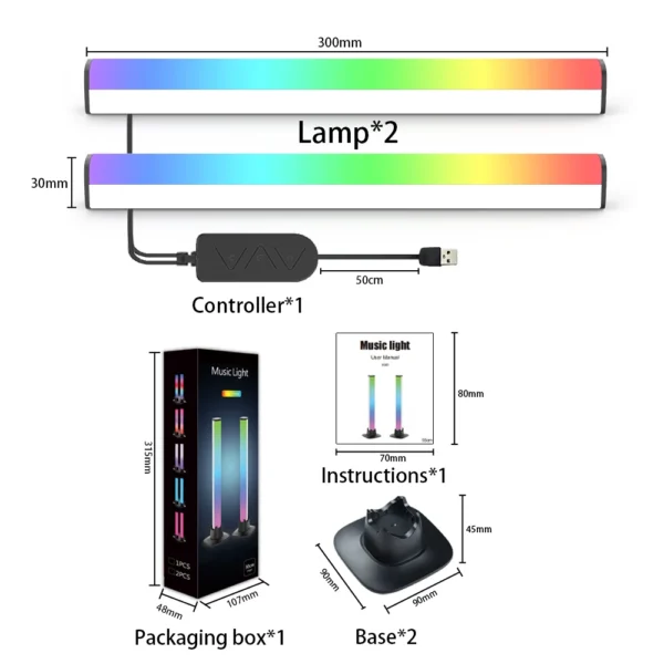 Music Light Bar RGBIC Desktop Strip Light APP Control USB 6