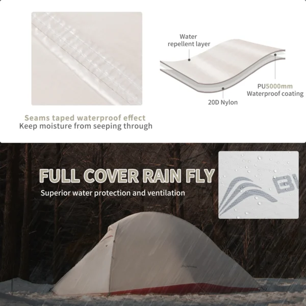 BISINNA Ultralight Camping Tent Backpack Tent 20D Nylon Waterproof Outdoor Hiking Travel Tent Cycling Tent 1-2 Person 2