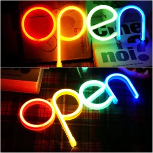 Open Neon Sign LED Glowing Letter Lights 1