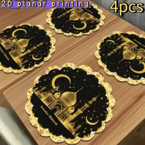 Set of 4 Ramadan Placemats Featuring Crescent Moon and Star Designs 1