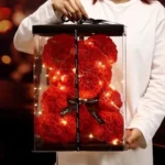 25cm Artificial Teddy Rose Flower Bear with Box Romantic Valentines Day Gift 1