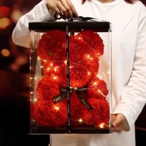 25cm Artificial Teddy Rose Flower Bear with Box Romantic Valentines Day Gift 1