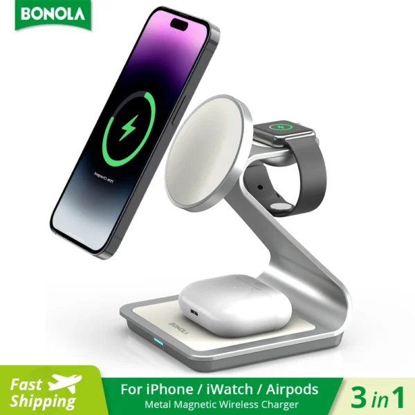 Bonola Magnetic 3 in 1 Wireless Charger for iPhone 17/16/15/13/14/12 30W 1
