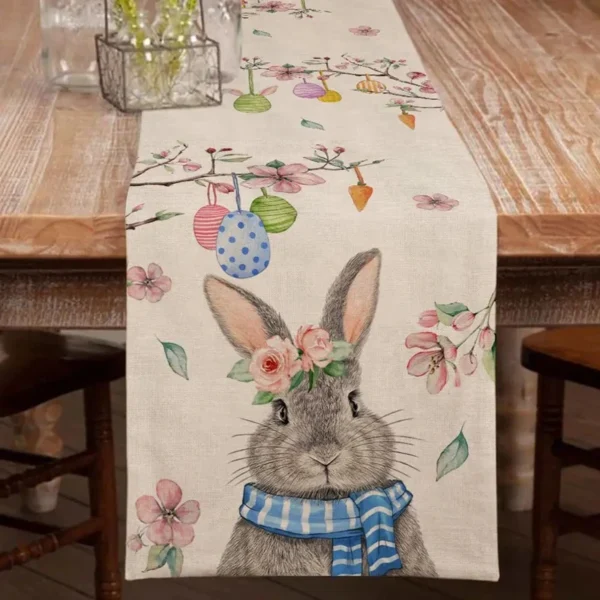 Easter Rabbit Table Runner Linen Bunny Dining Table Cloth Placemat 2