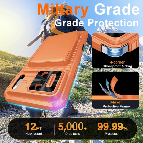 With Card Holder Sliding Camera Cover And Stand For iPhone 17 Pro/17 Pro Max Phone Case, Anti-Fall PC+TPU Wallet Case-Orange 6