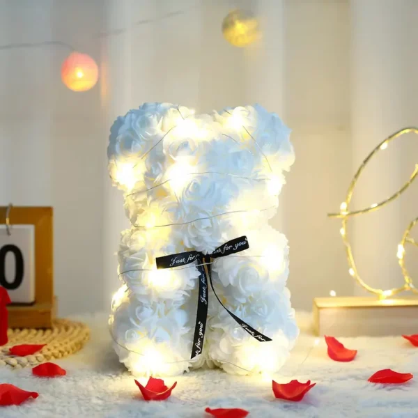 25cm Artificial Teddy Rose Flower Bear with Box Romantic Valentines Day Gift 6