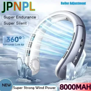 8000mAh USB Hanging Neck Fan Portable Bladeless Mini Rechargeable Mute LED Digital Display 1