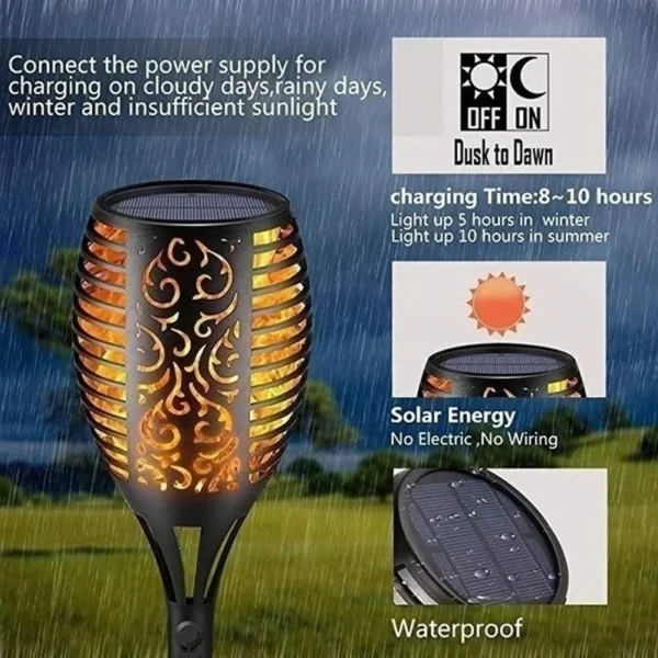 12/33/96LED Solar Flame Torch Light Flickering Light Waterproof Garden Decoration Outdoor 2