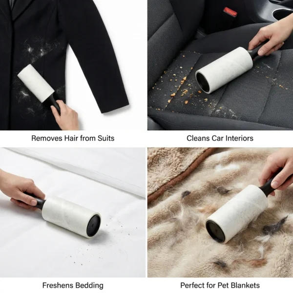 Reusable Lint Roller for Pet Hair - Sticky Adhesive Dust Remover for Furniture Clothes, Household Cleaning Tool with Handle (120 4