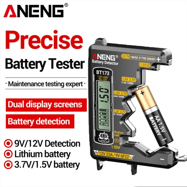 Universal Battery Tester ANENG BT173 Battery Detector Test C D AA AAA N 9V Cell Button Meter Visual Display Testing Tester Tools 1