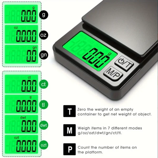 Precision Pocket Scale 1000g X 0.1g - Digital Gram, Ounces/Grains Scale with Backlit LCD 3