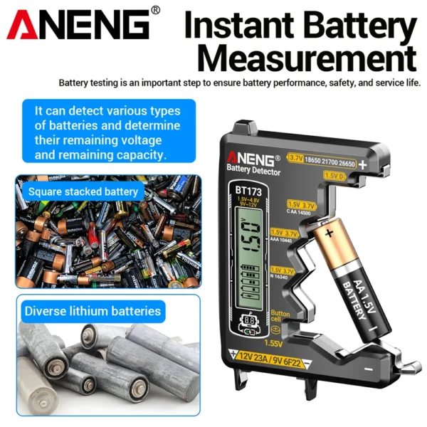 Universal Battery Tester ANENG BT173 Battery Detector Test C D AA AAA N 9V Cell Button Meter Visual Display Testing Tester Tools 2