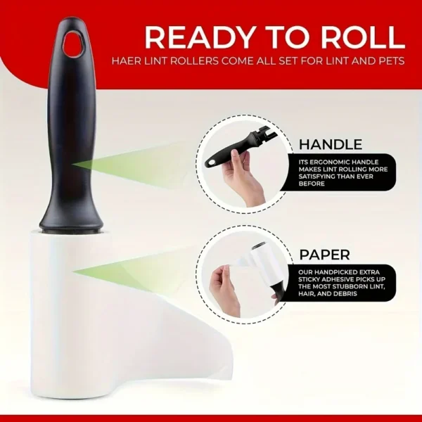 Reusable Lint Roller for Pet Hair - Sticky Adhesive Dust Remover for Furniture Clothes, Household Cleaning Tool with Handle (120 2